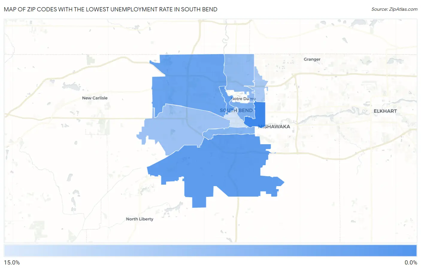 Zip Codes with the Lowest Unemployment Rate in South Bend Map