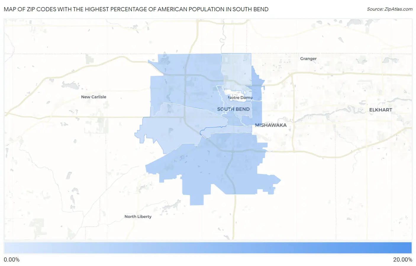 Zip Codes with the Highest Percentage of American Population in South Bend Map