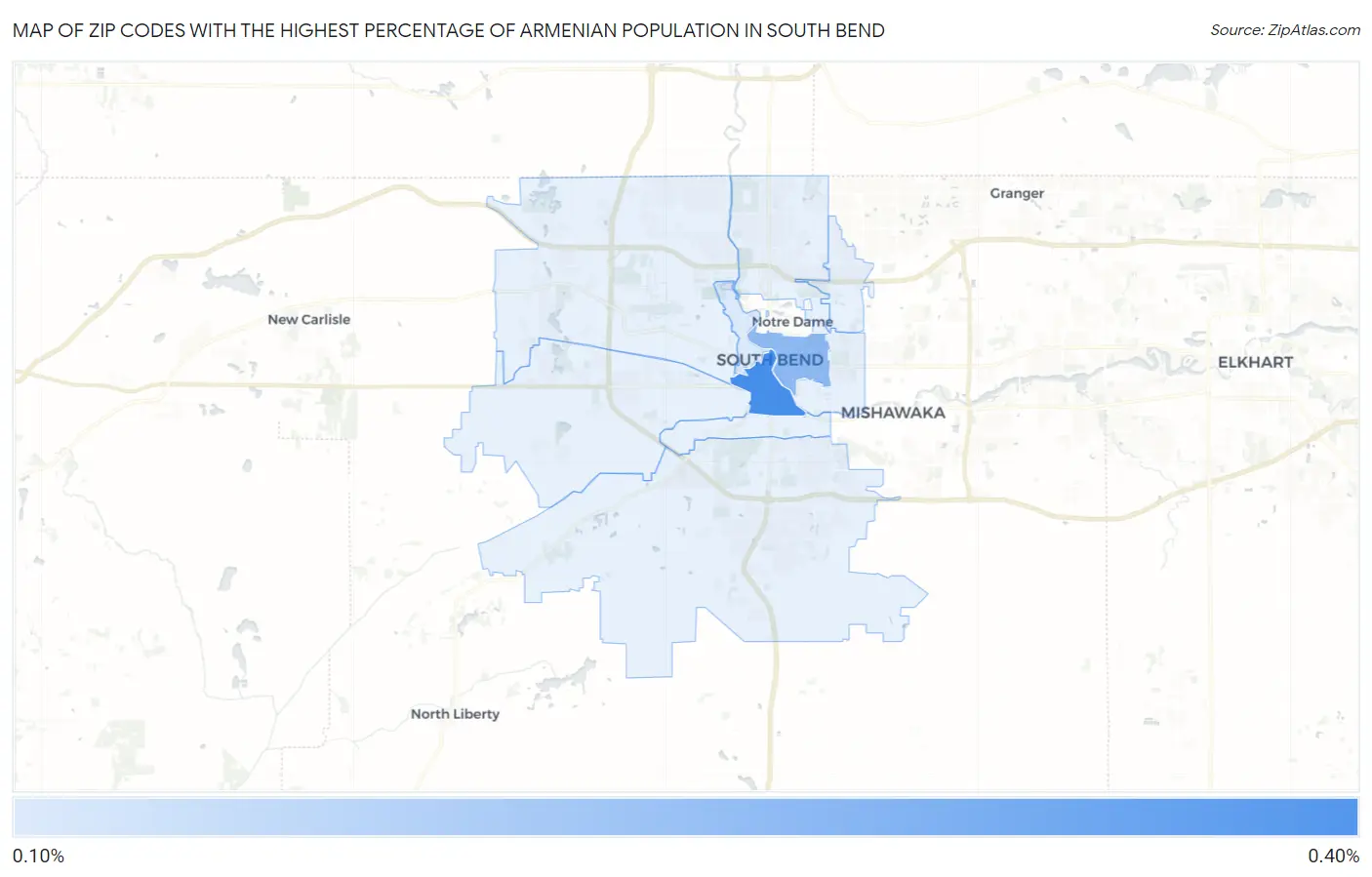 Zip Codes with the Highest Percentage of Armenian Population in South Bend Map