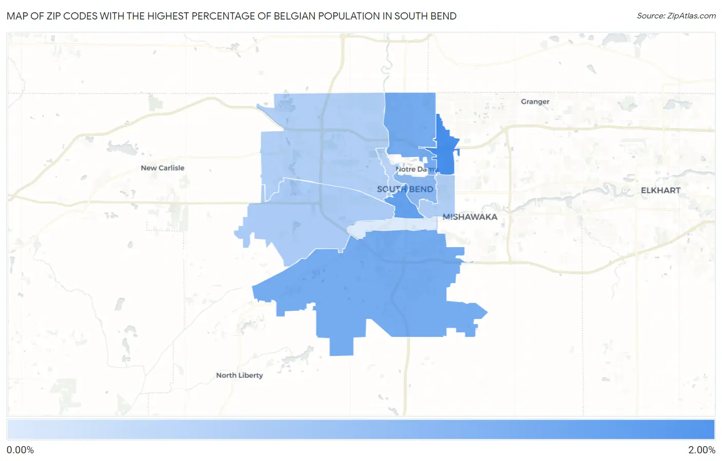 Zip Codes with the Highest Percentage of Belgian Population in South Bend Map