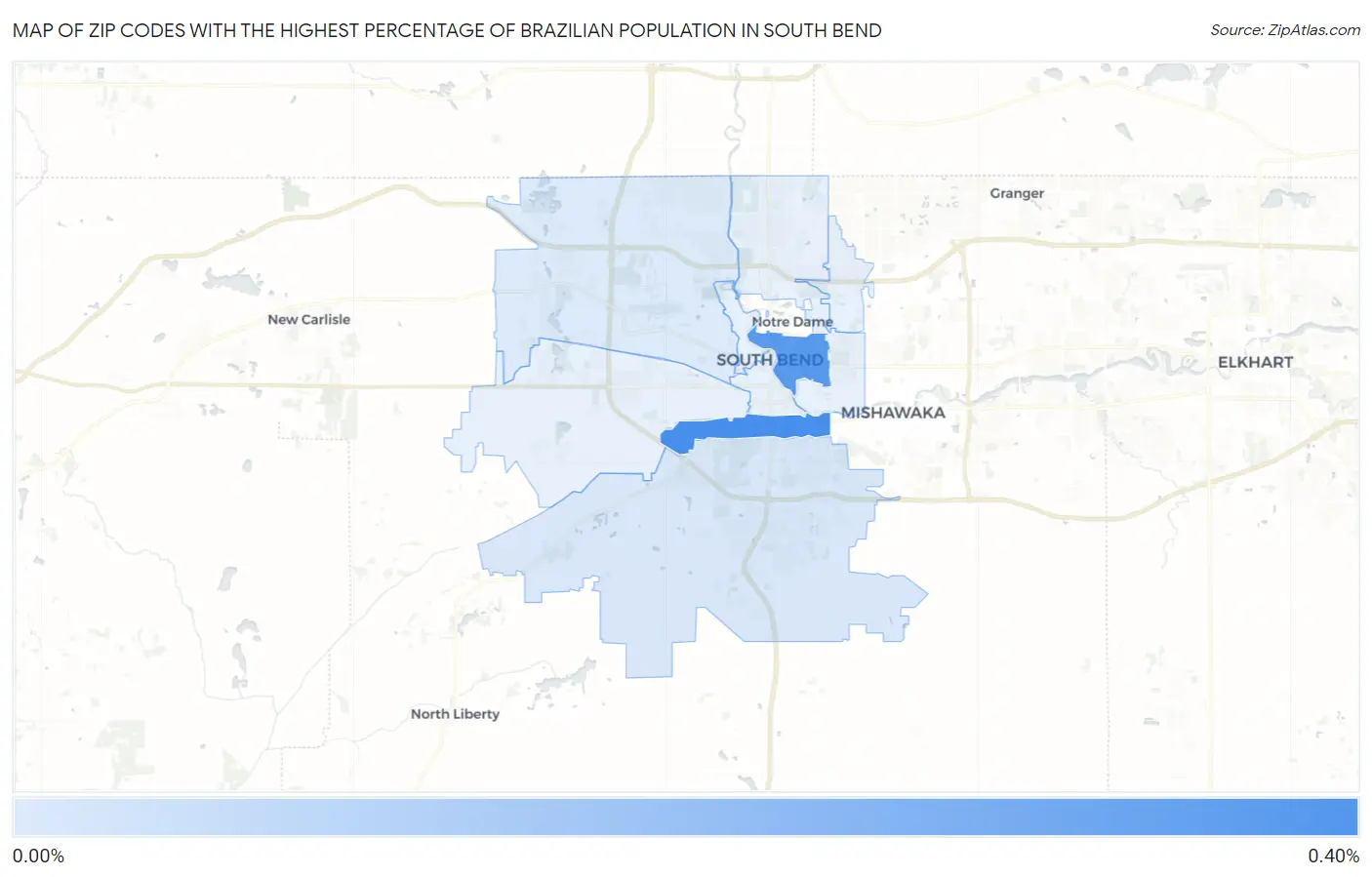 Zip Codes with the Highest Percentage of Brazilian Population in South Bend Map