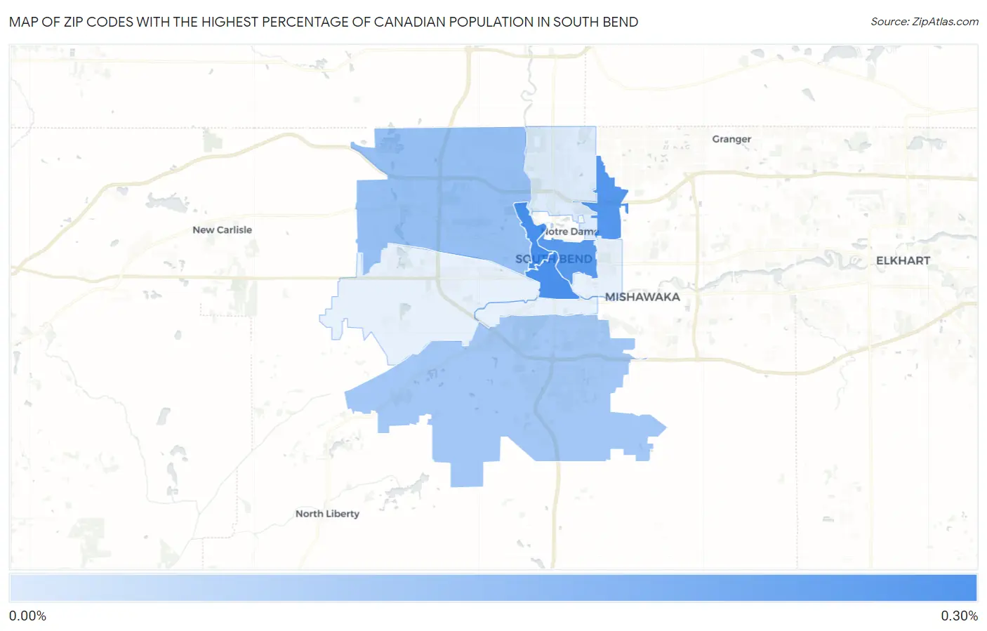 Zip Codes with the Highest Percentage of Canadian Population in South Bend Map
