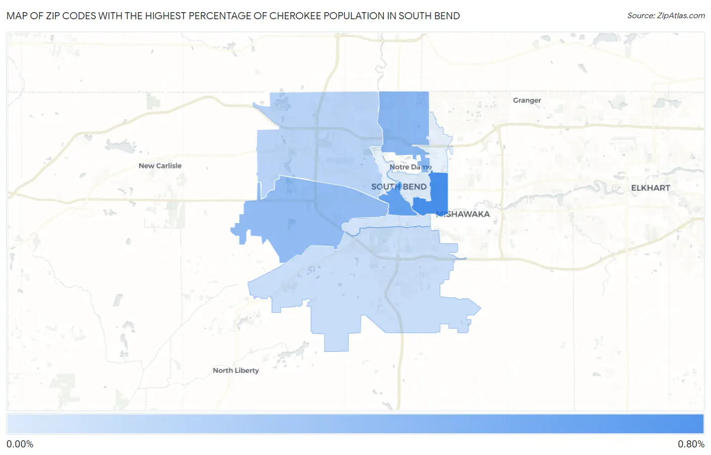 Zip Codes with the Highest Percentage of Cherokee Population in South Bend Map