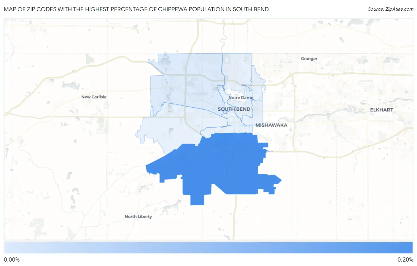 Zip Codes with the Highest Percentage of Chippewa Population in South Bend Map