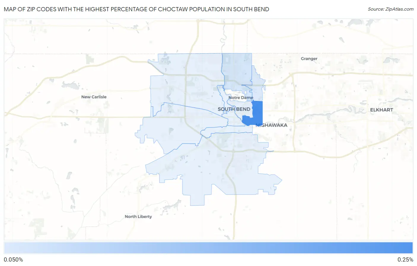 Zip Codes with the Highest Percentage of Choctaw Population in South Bend Map
