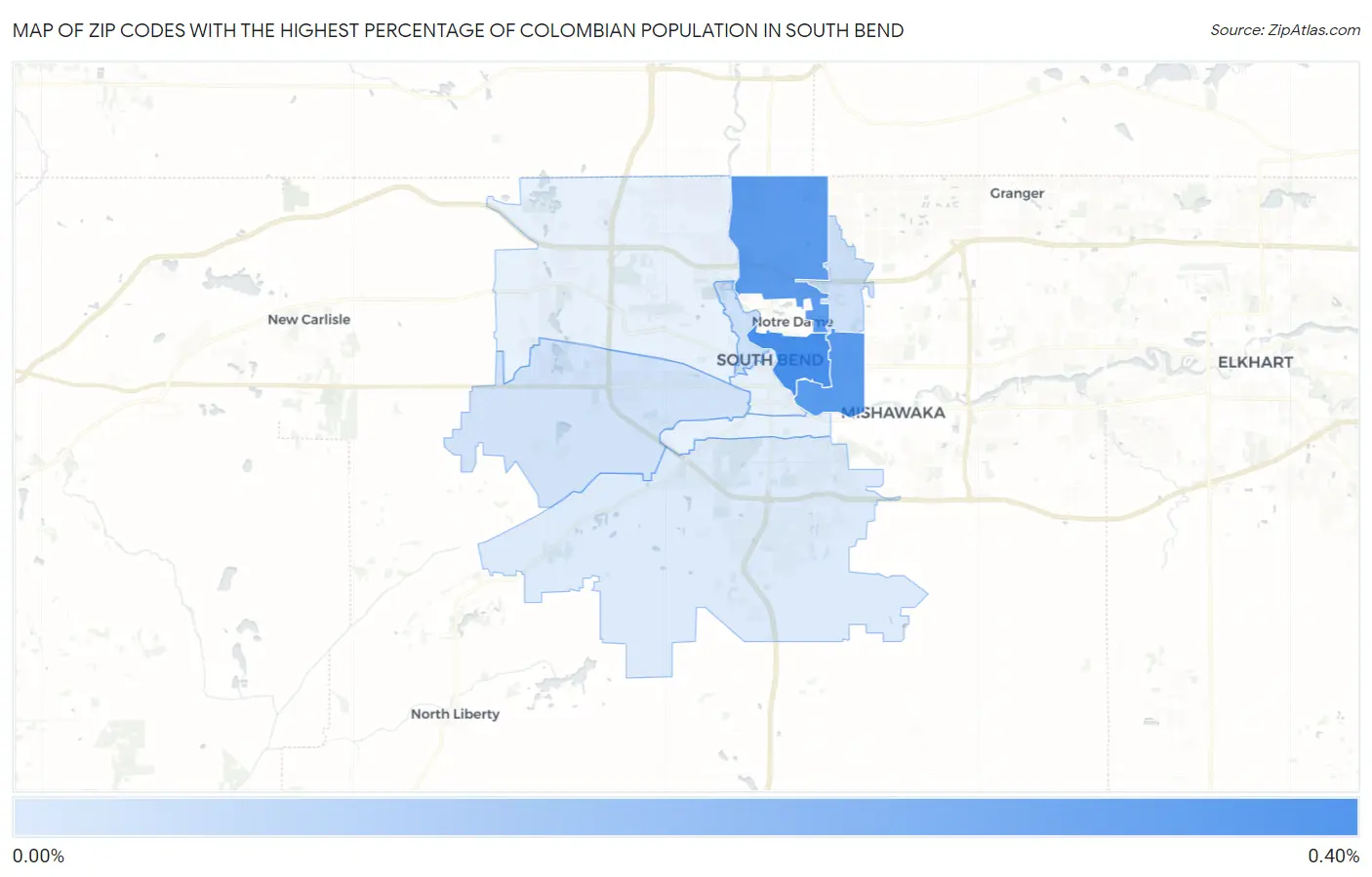 Zip Codes with the Highest Percentage of Colombian Population in South Bend Map