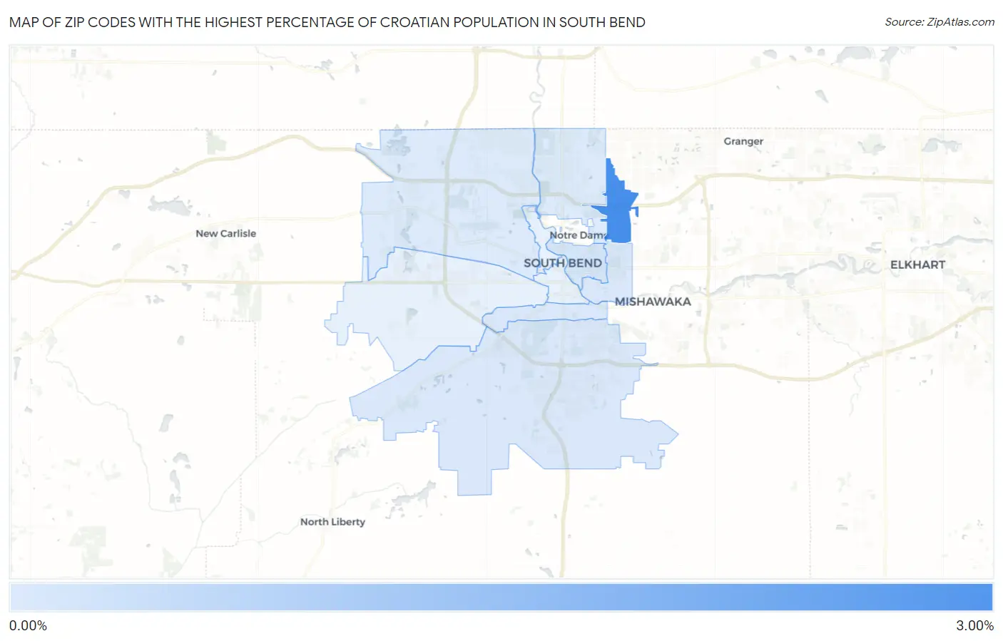 Zip Codes with the Highest Percentage of Croatian Population in South Bend Map