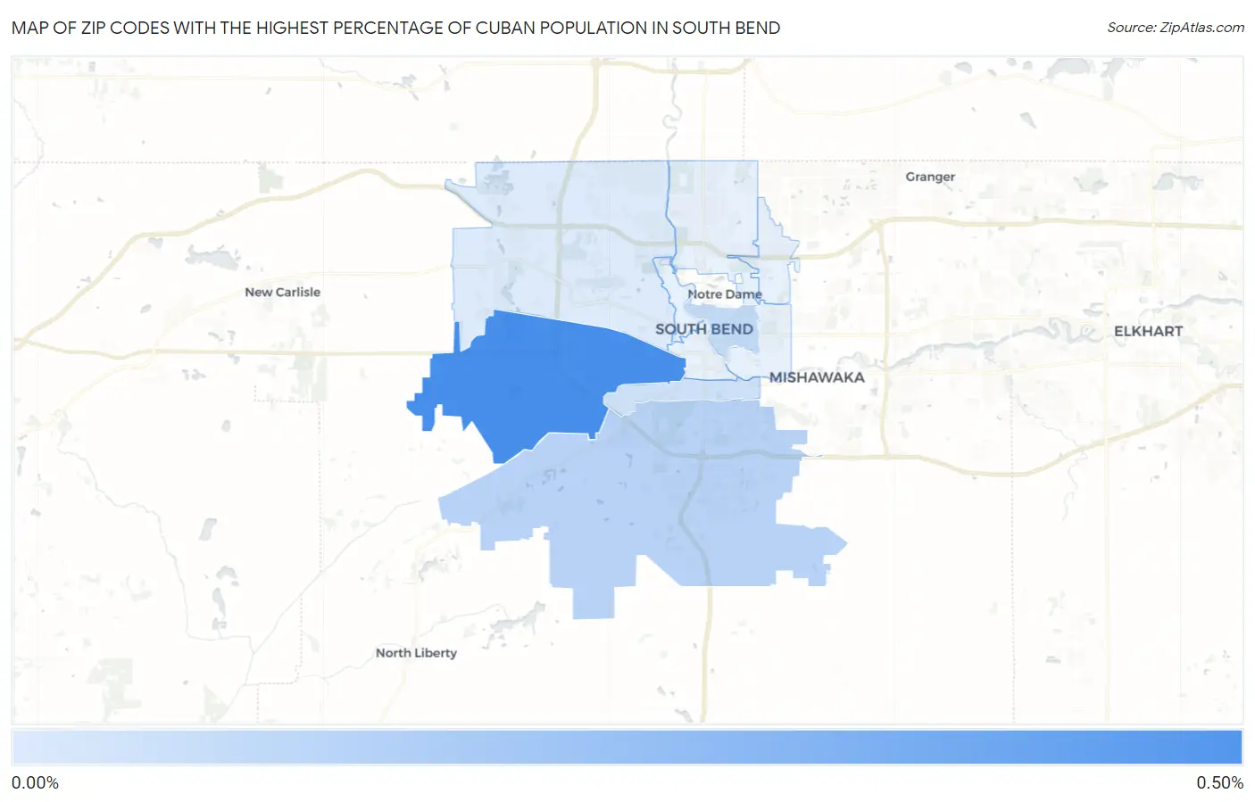 Zip Codes with the Highest Percentage of Cuban Population in South Bend Map