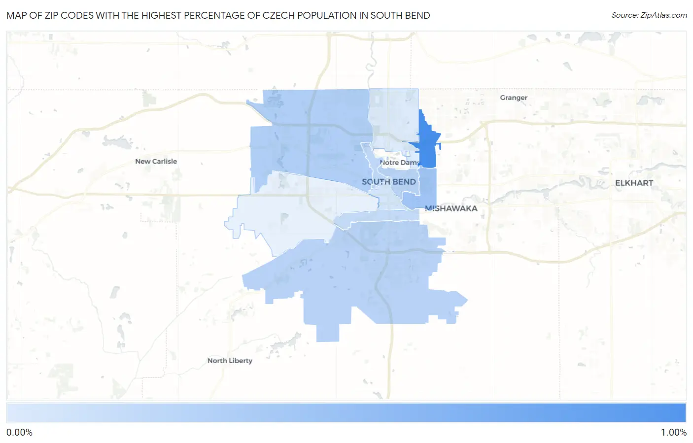 Zip Codes with the Highest Percentage of Czech Population in South Bend Map