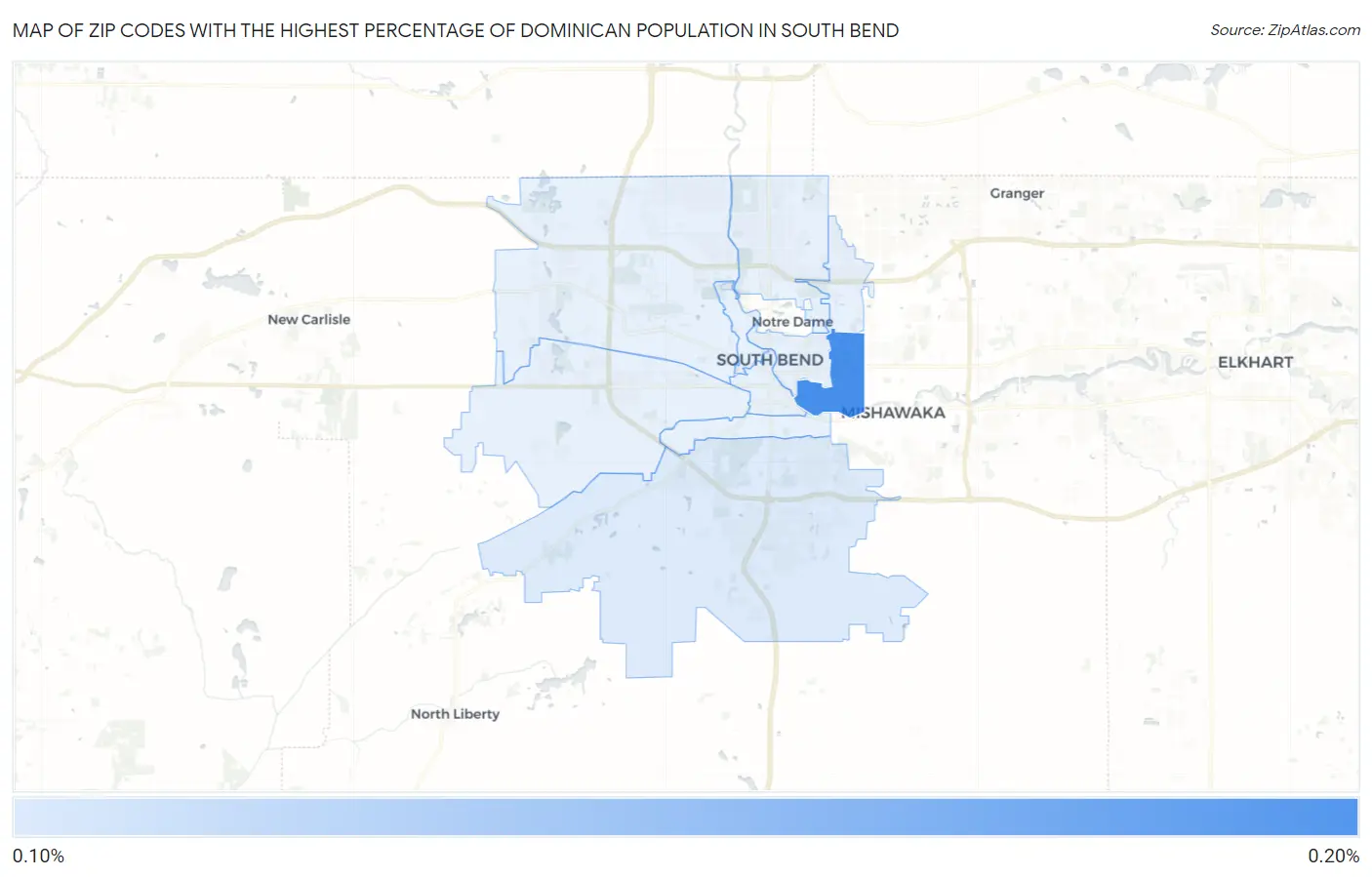 Zip Codes with the Highest Percentage of Dominican Population in South Bend Map