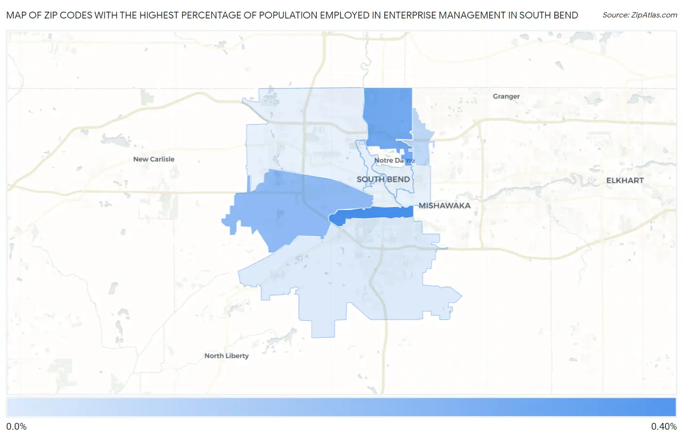 Zip Codes with the Highest Percentage of Population Employed in Enterprise Management in South Bend Map