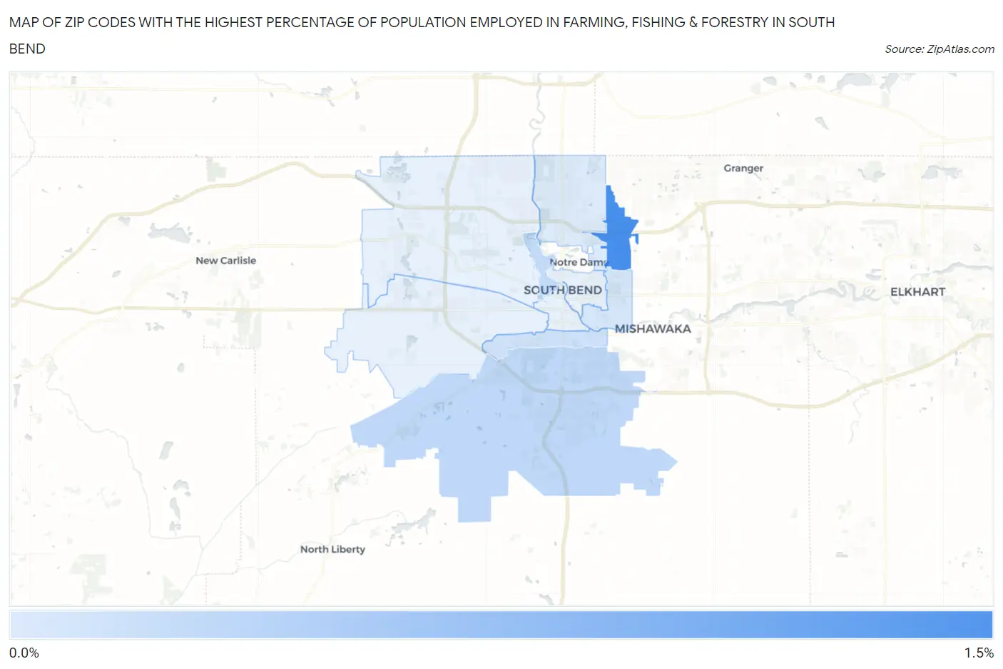 Zip Codes with the Highest Percentage of Population Employed in Farming, Fishing & Forestry in South Bend Map