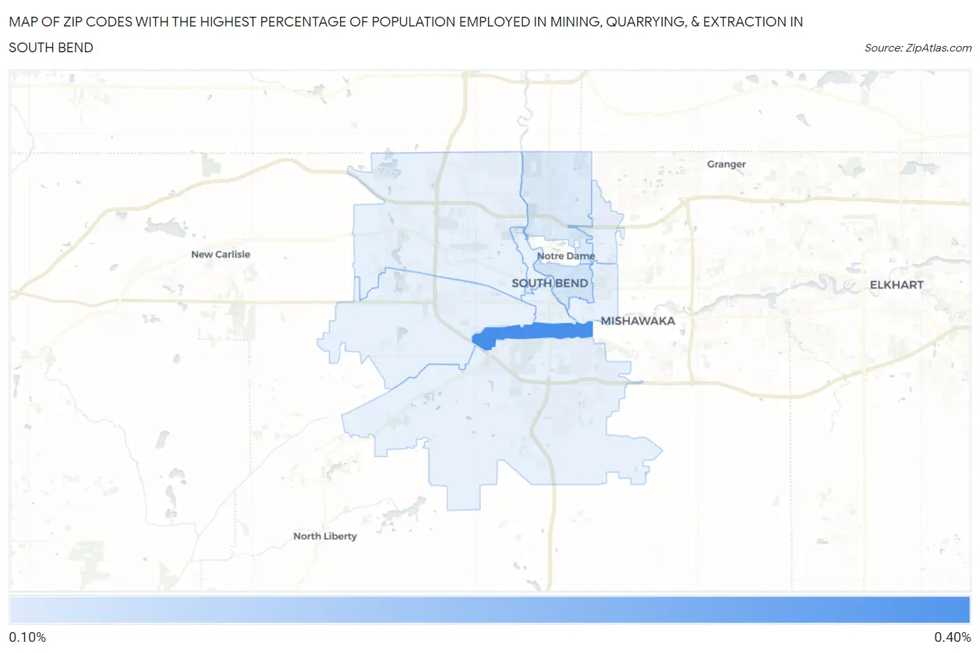 Zip Codes with the Highest Percentage of Population Employed in Mining, Quarrying, & Extraction in South Bend Map