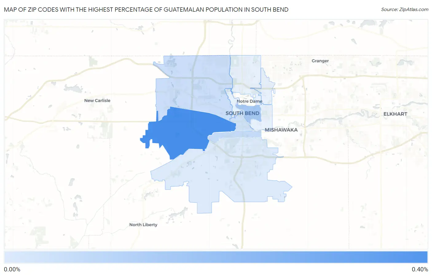 Zip Codes with the Highest Percentage of Guatemalan Population in South Bend Map