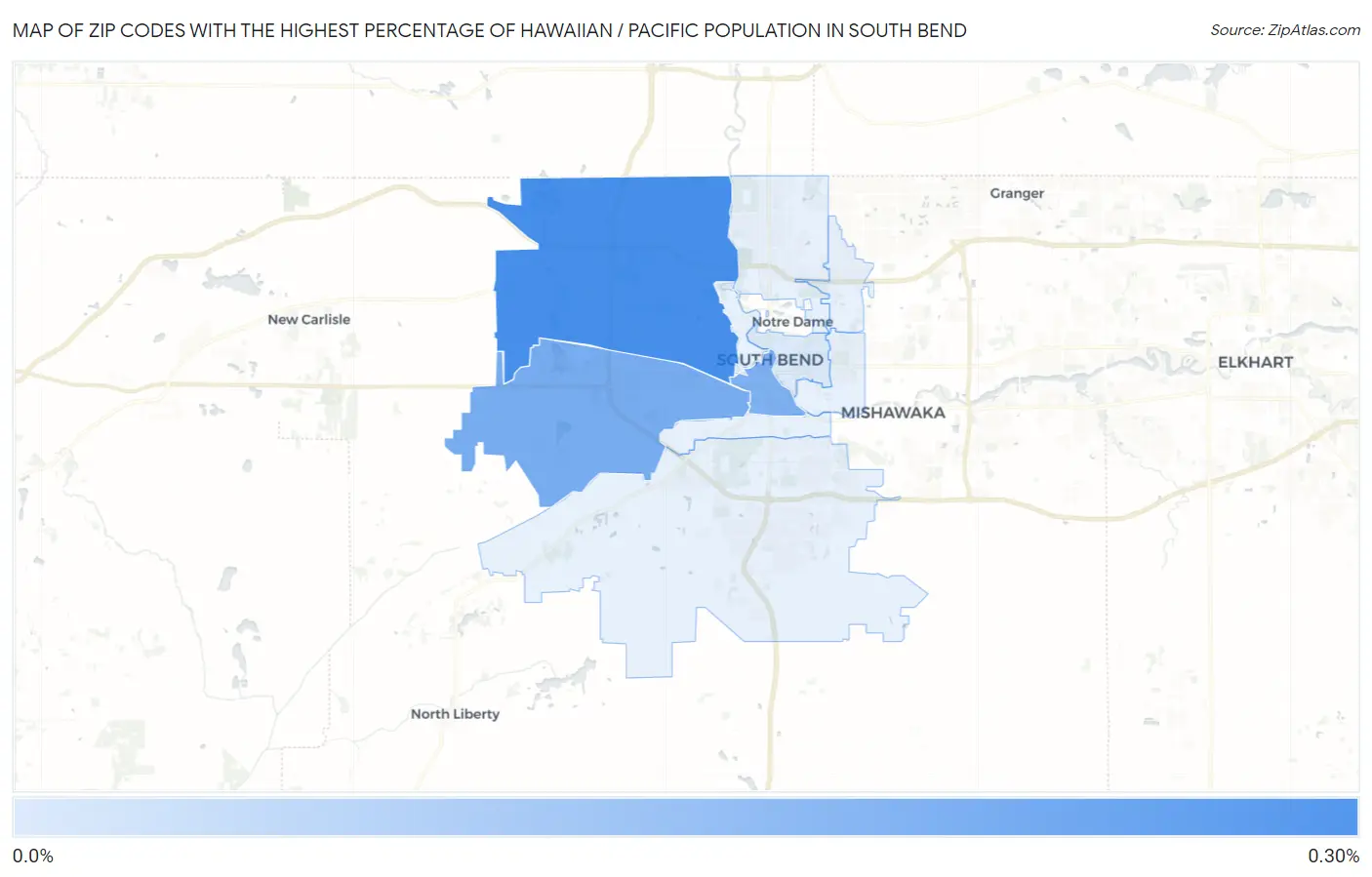 Zip Codes with the Highest Percentage of Hawaiian / Pacific Population in South Bend Map