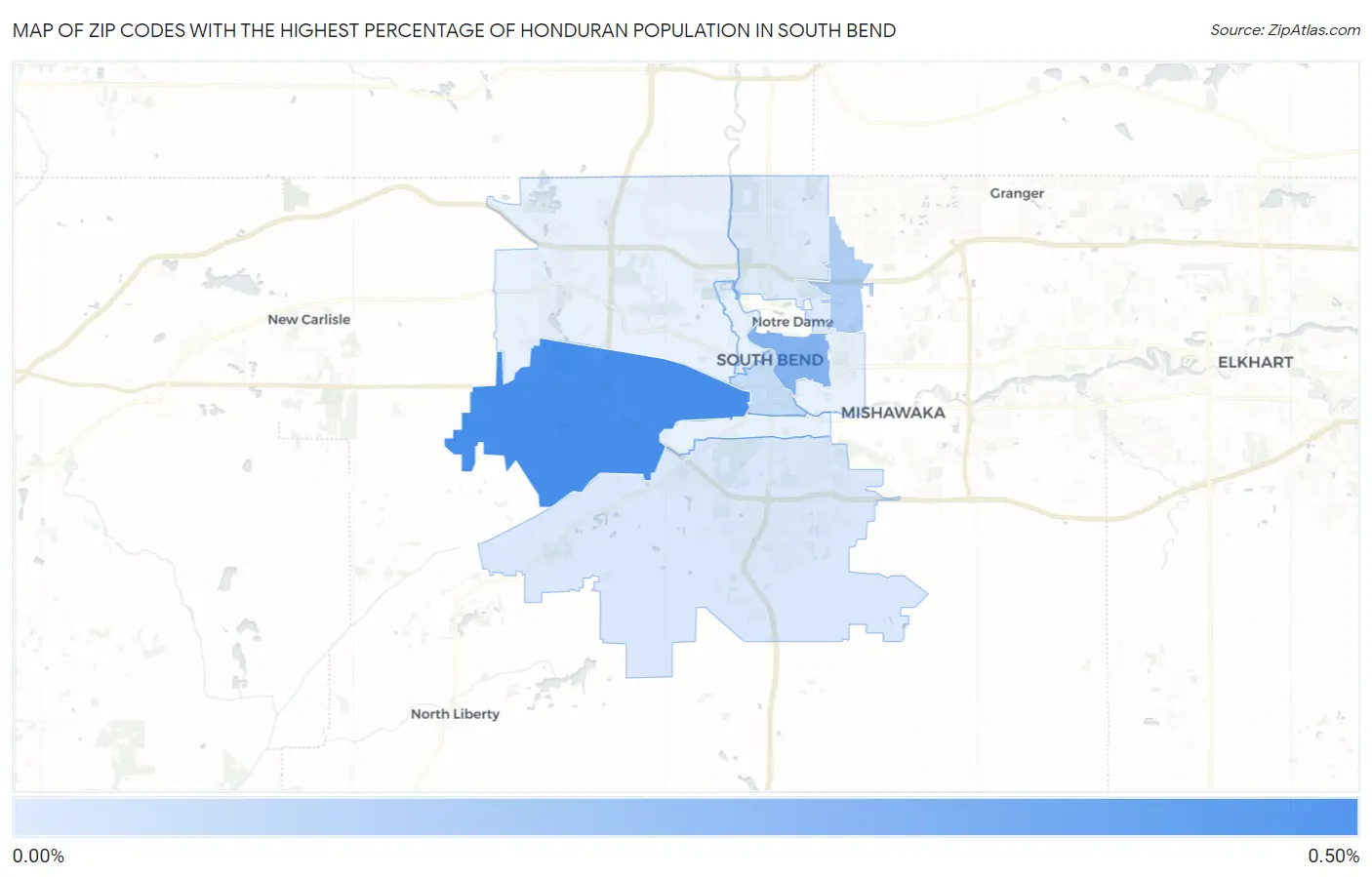 Zip Codes with the Highest Percentage of Honduran Population in South Bend Map