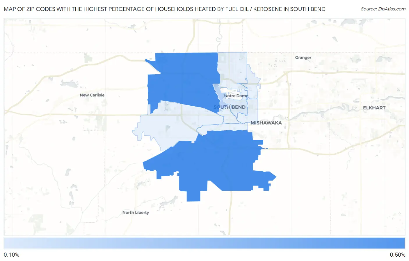 Zip Codes with the Highest Percentage of Households Heated by Fuel Oil / Kerosene in South Bend Map
