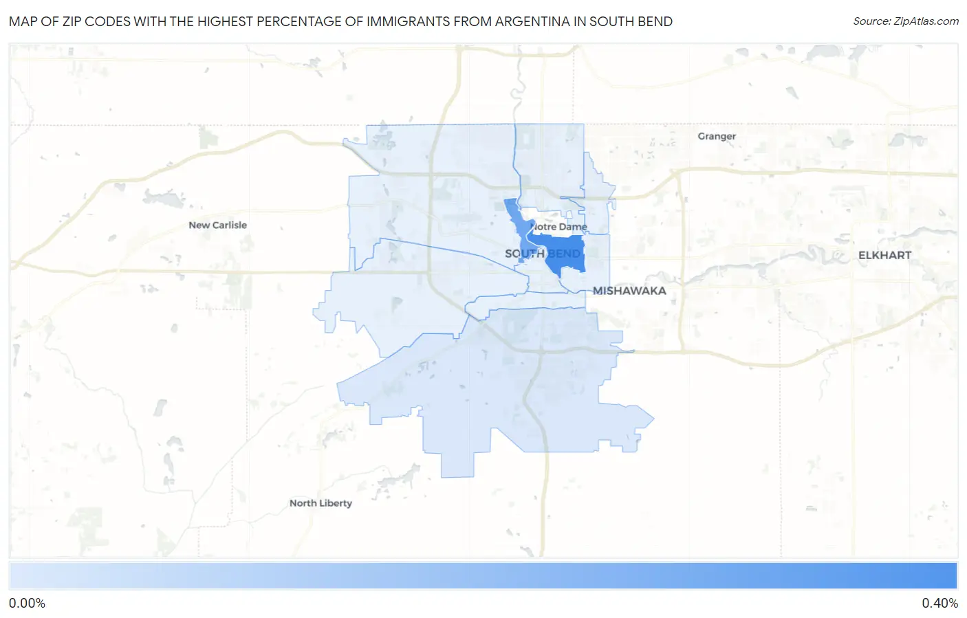 Zip Codes with the Highest Percentage of Immigrants from Argentina in South Bend Map