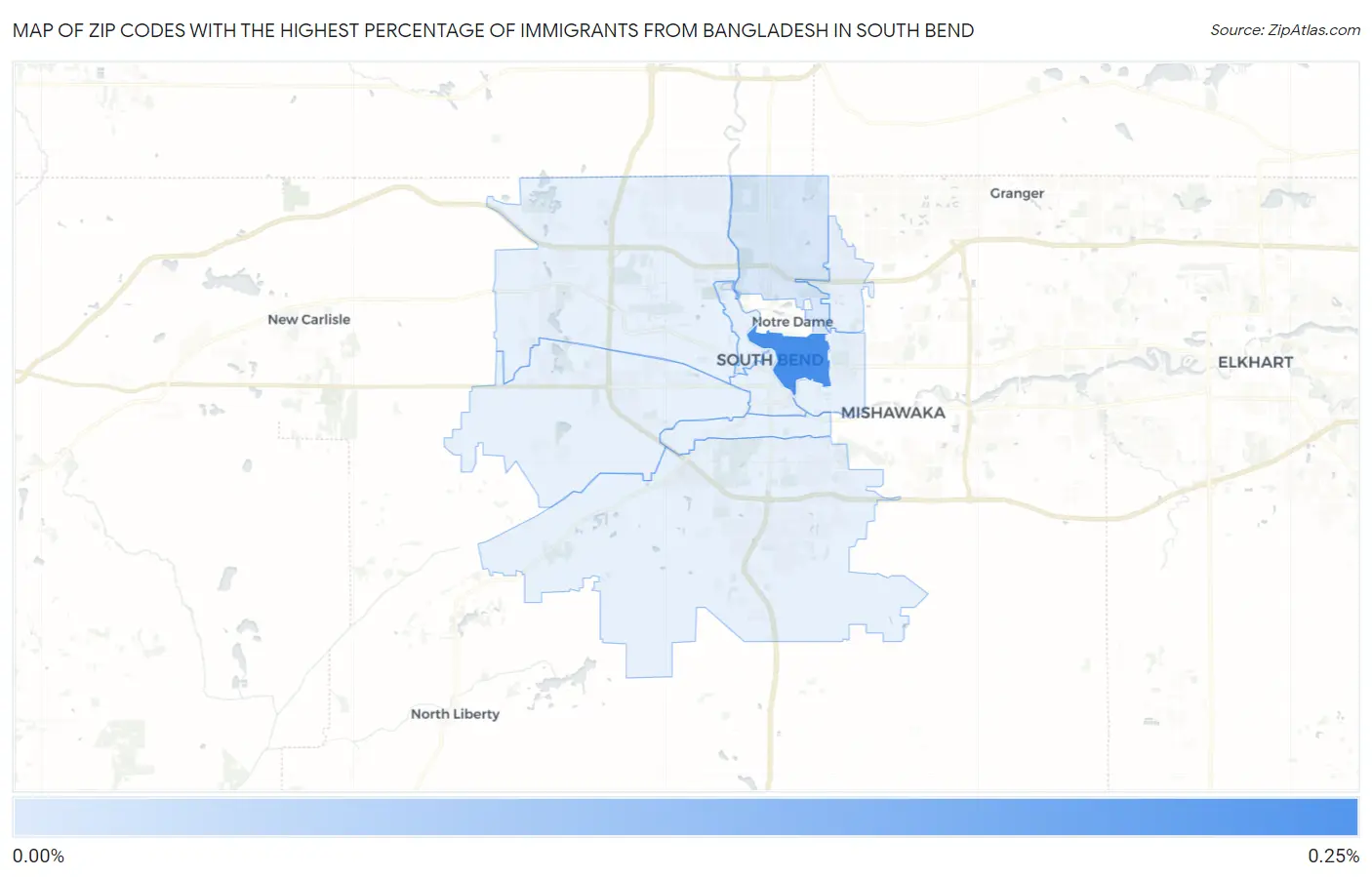 Zip Codes with the Highest Percentage of Immigrants from Bangladesh in South Bend Map