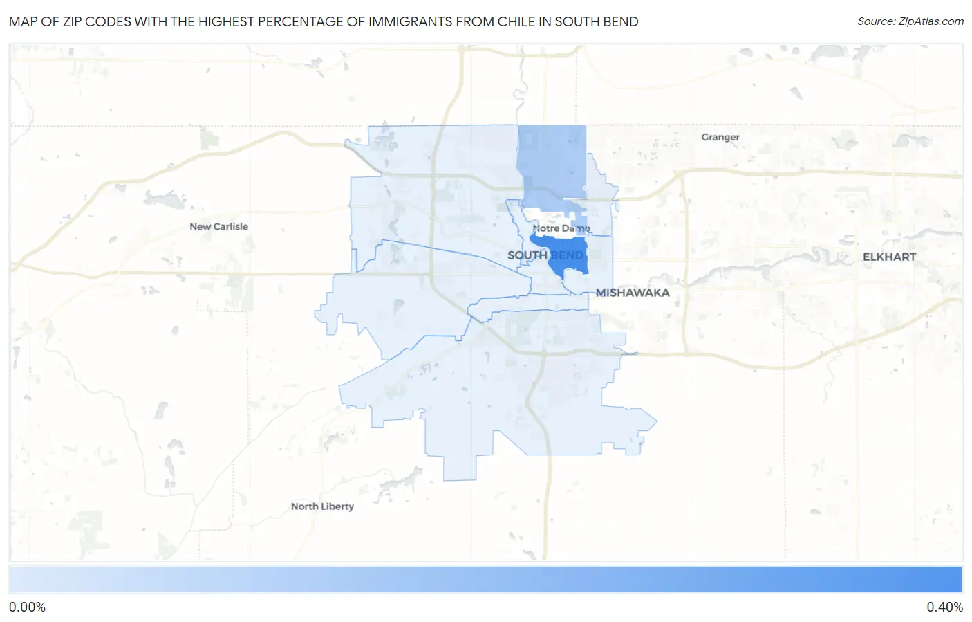 Zip Codes with the Highest Percentage of Immigrants from Chile in South Bend Map