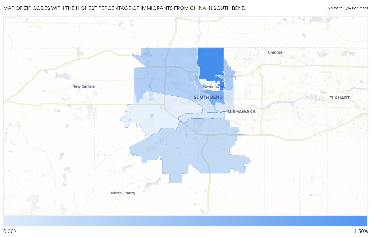 Zip Codes with the Highest Percentage of Immigrants from China in South Bend Map