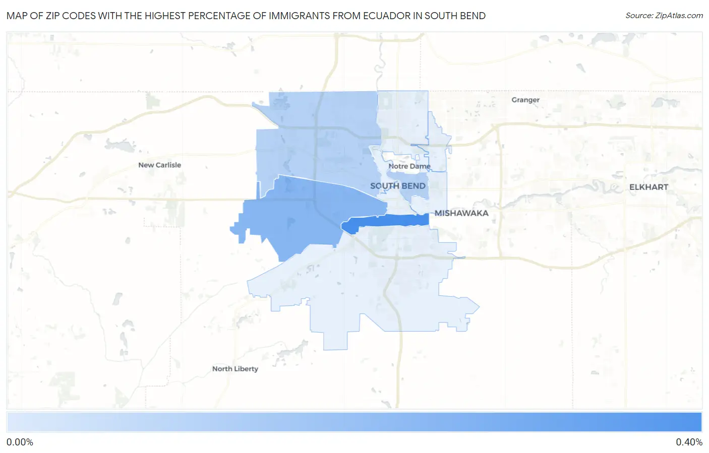 Zip Codes with the Highest Percentage of Immigrants from Ecuador in South Bend Map
