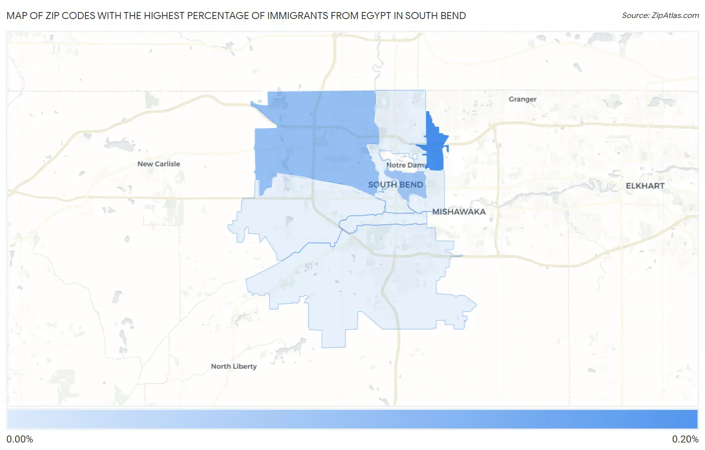 Zip Codes with the Highest Percentage of Immigrants from Egypt in South Bend Map