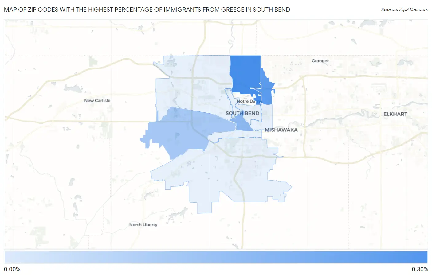 Zip Codes with the Highest Percentage of Immigrants from Greece in South Bend Map