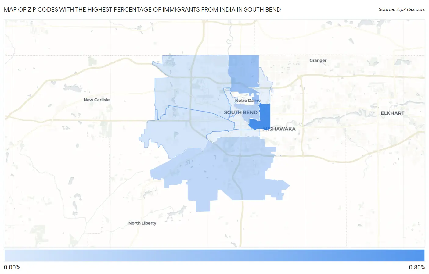 Zip Codes with the Highest Percentage of Immigrants from India in South Bend Map