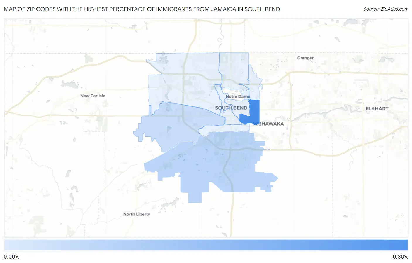 Zip Codes with the Highest Percentage of Immigrants from Jamaica in South Bend Map