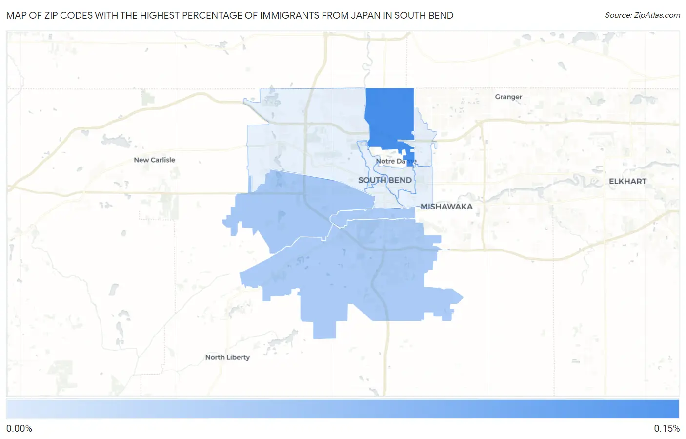 Zip Codes with the Highest Percentage of Immigrants from Japan in South Bend Map