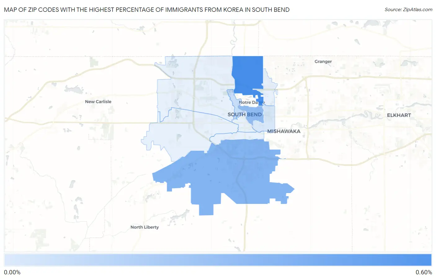 Zip Codes with the Highest Percentage of Immigrants from Korea in South Bend Map