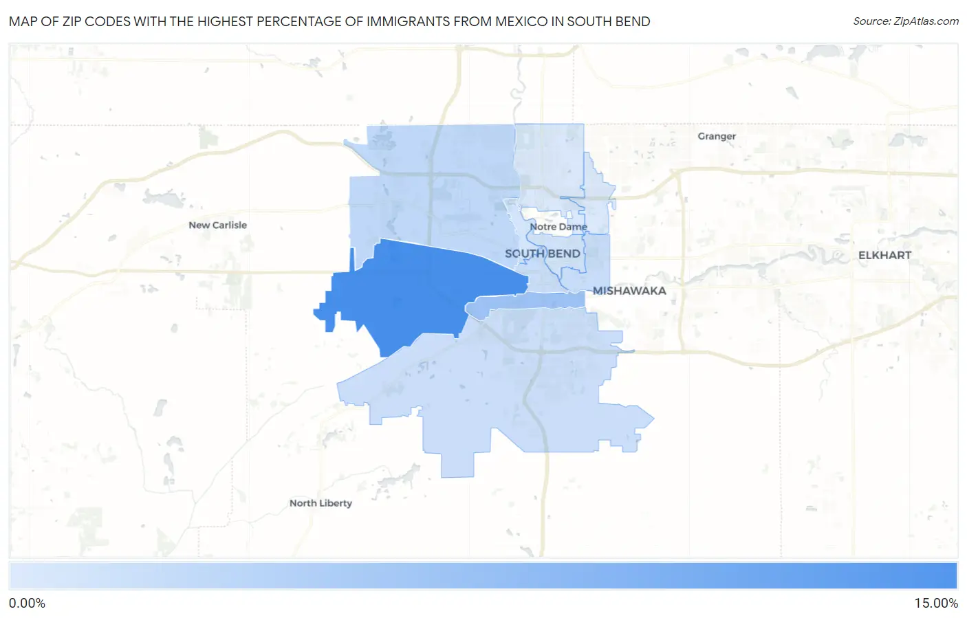Zip Codes with the Highest Percentage of Immigrants from Mexico in South Bend Map