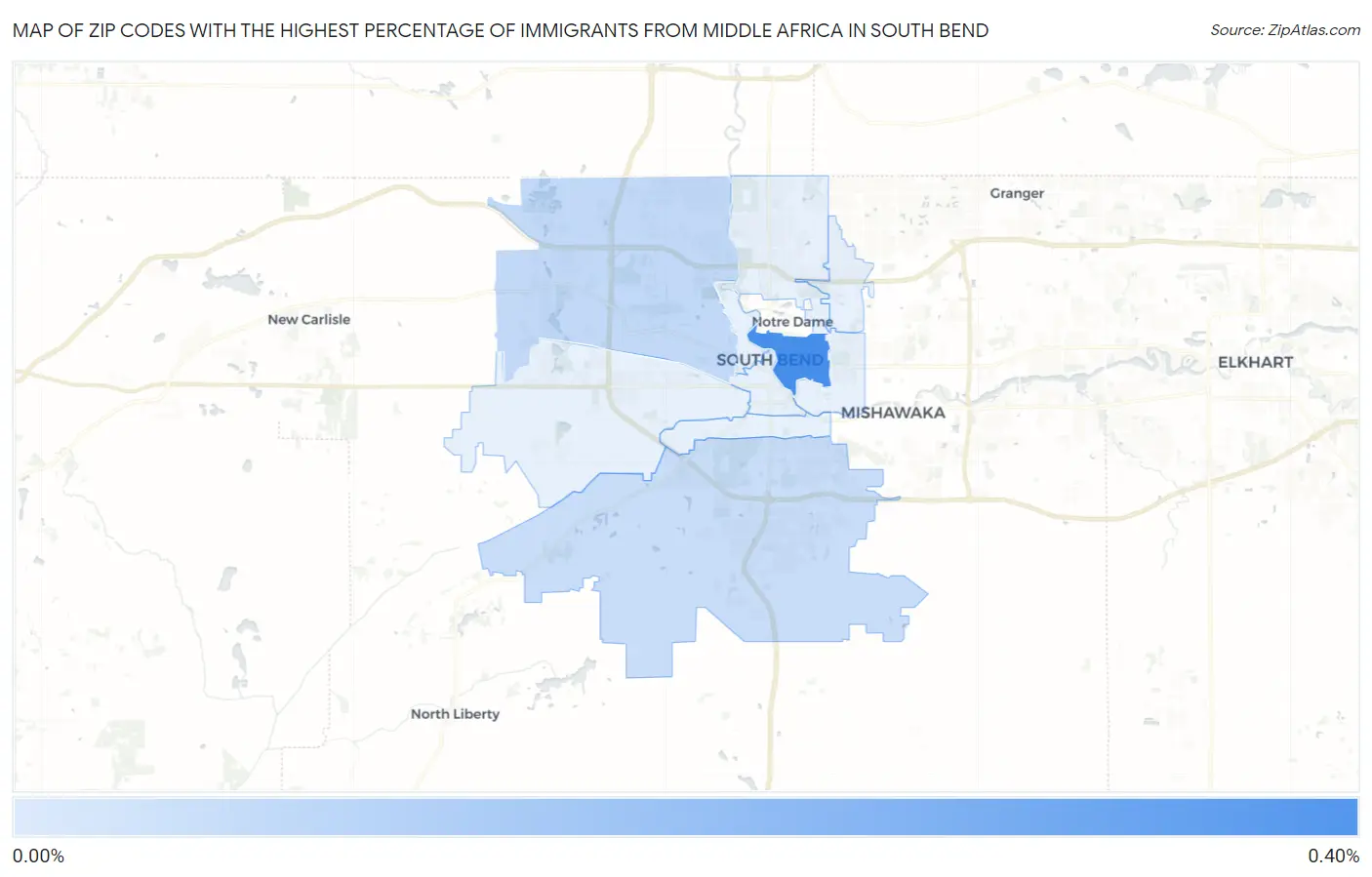 Zip Codes with the Highest Percentage of Immigrants from Middle Africa in South Bend Map