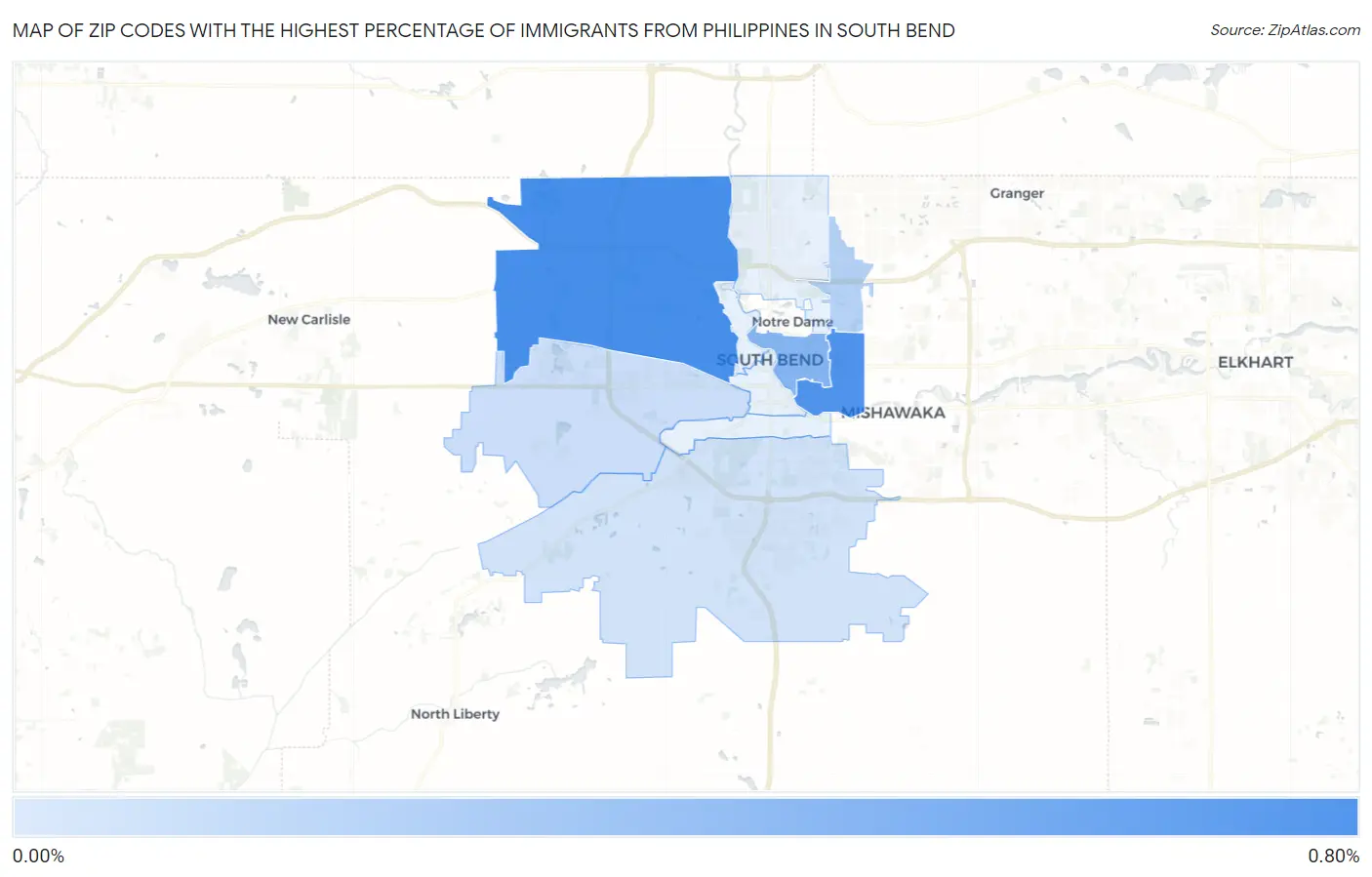 Zip Codes with the Highest Percentage of Immigrants from Philippines in South Bend Map