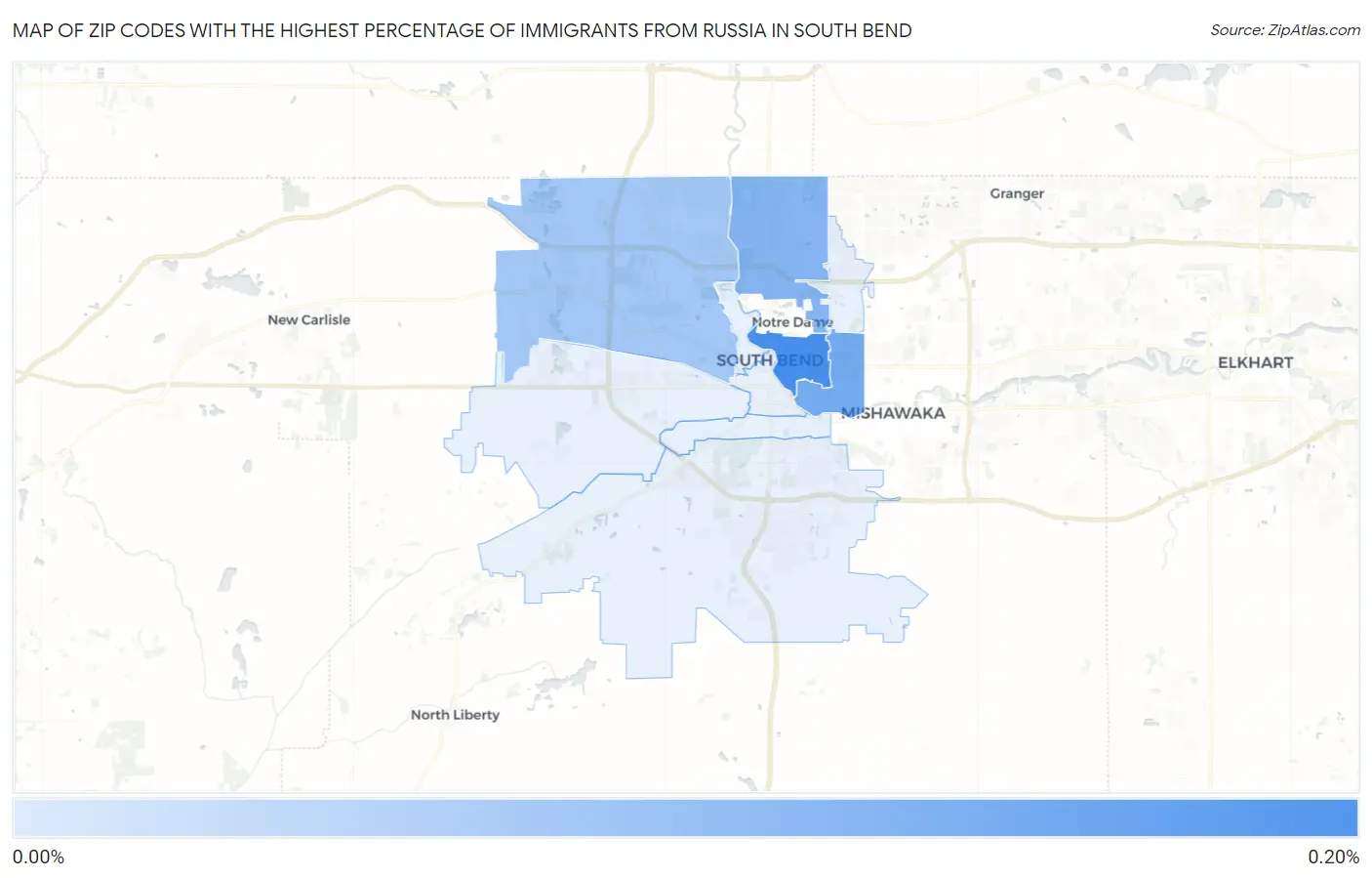 Zip Codes with the Highest Percentage of Immigrants from Russia in South Bend Map