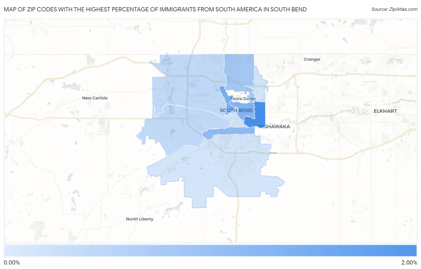 Zip Codes with the Highest Percentage of Immigrants from South America in South Bend Map