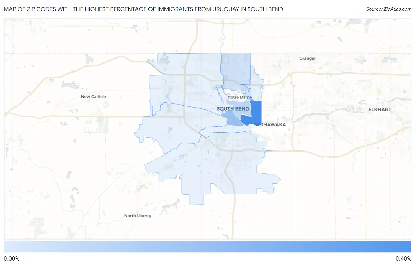 Zip Codes with the Highest Percentage of Immigrants from Uruguay in South Bend Map