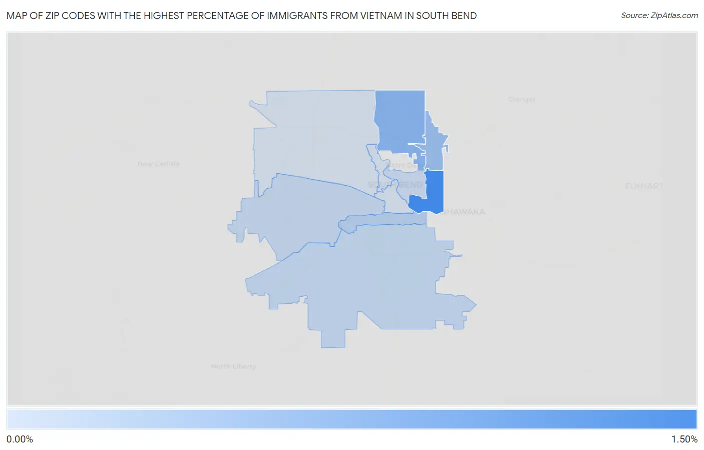 Zip Codes with the Highest Percentage of Immigrants from Vietnam in South Bend Map