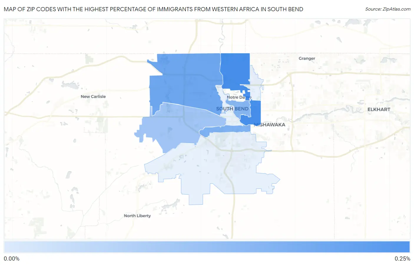 Zip Codes with the Highest Percentage of Immigrants from Western Africa in South Bend Map