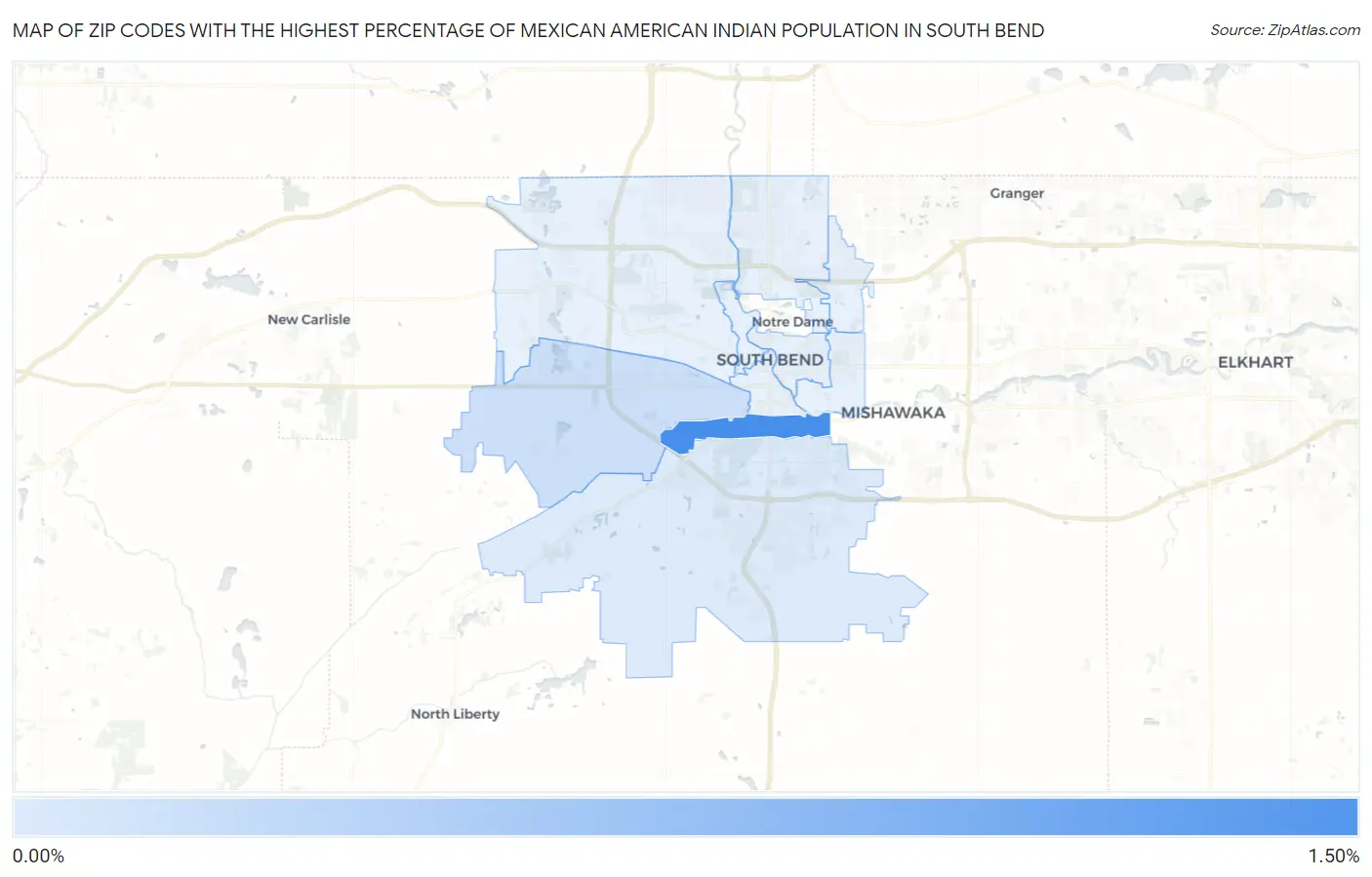 Zip Codes with the Highest Percentage of Mexican American Indian Population in South Bend Map