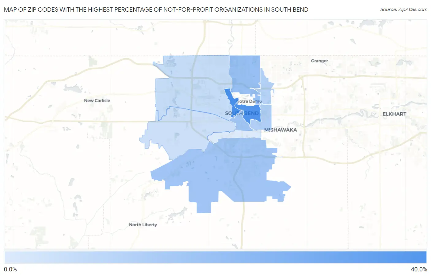 Zip Codes with the Highest Percentage of Not-for-profit Organizations in South Bend Map