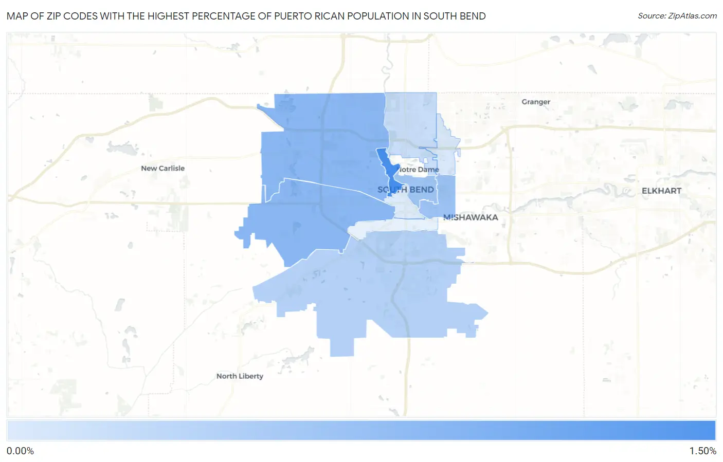 Zip Codes with the Highest Percentage of Puerto Rican Population in South Bend Map