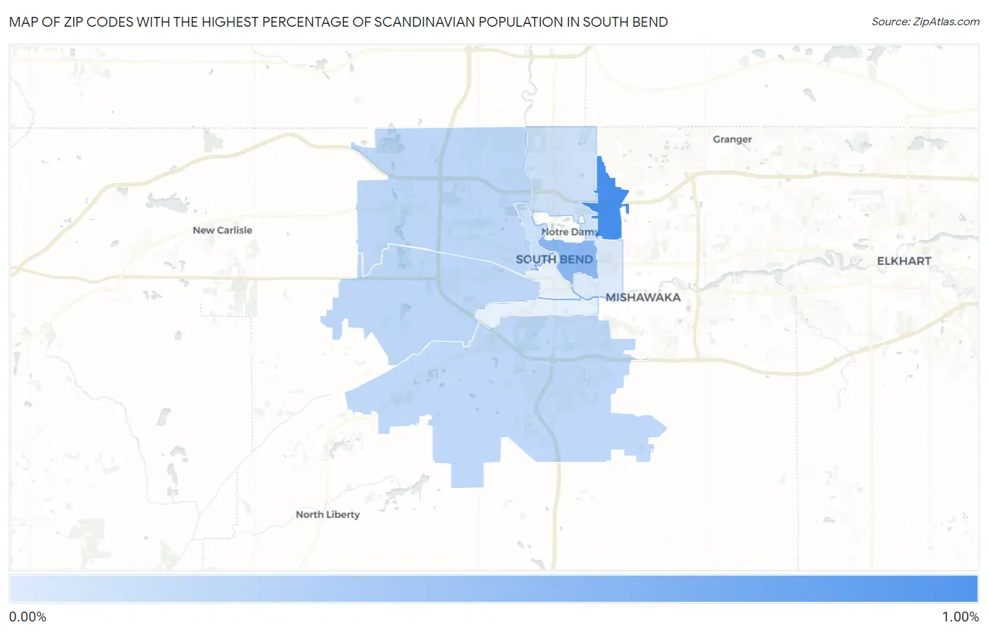 Zip Codes with the Highest Percentage of Scandinavian Population in South Bend Map