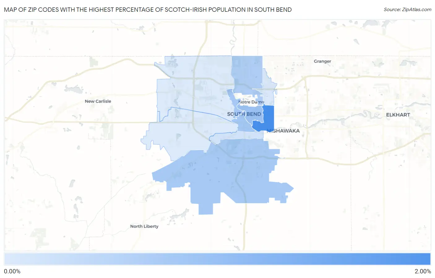 Zip Codes with the Highest Percentage of Scotch-Irish Population in South Bend Map