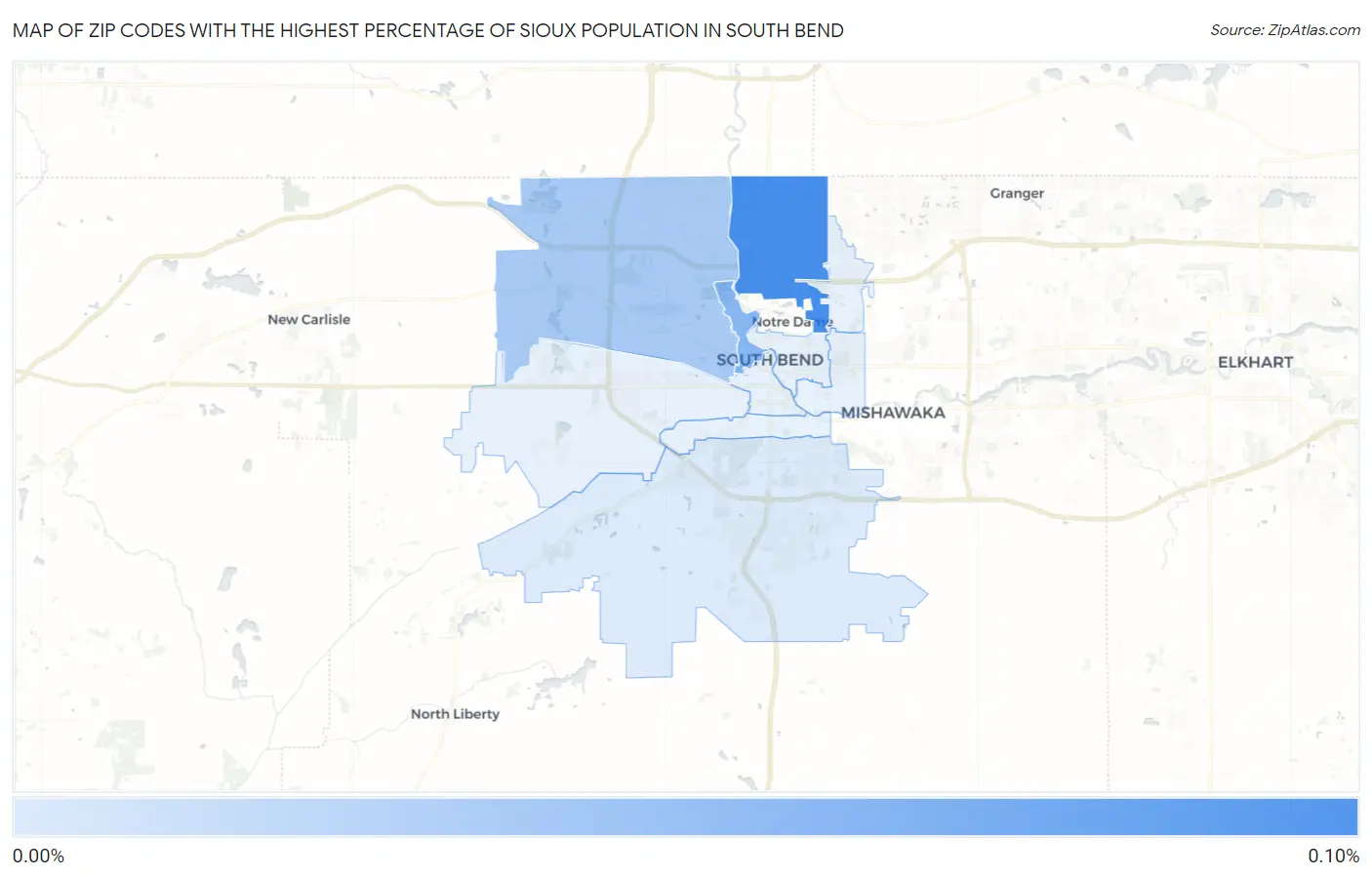 Zip Codes with the Highest Percentage of Sioux Population in South Bend Map
