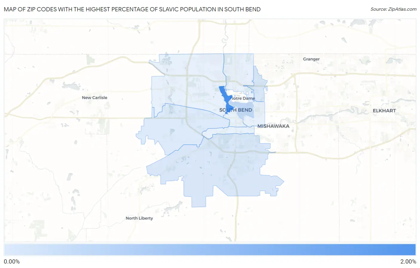 Zip Codes with the Highest Percentage of Slavic Population in South Bend Map