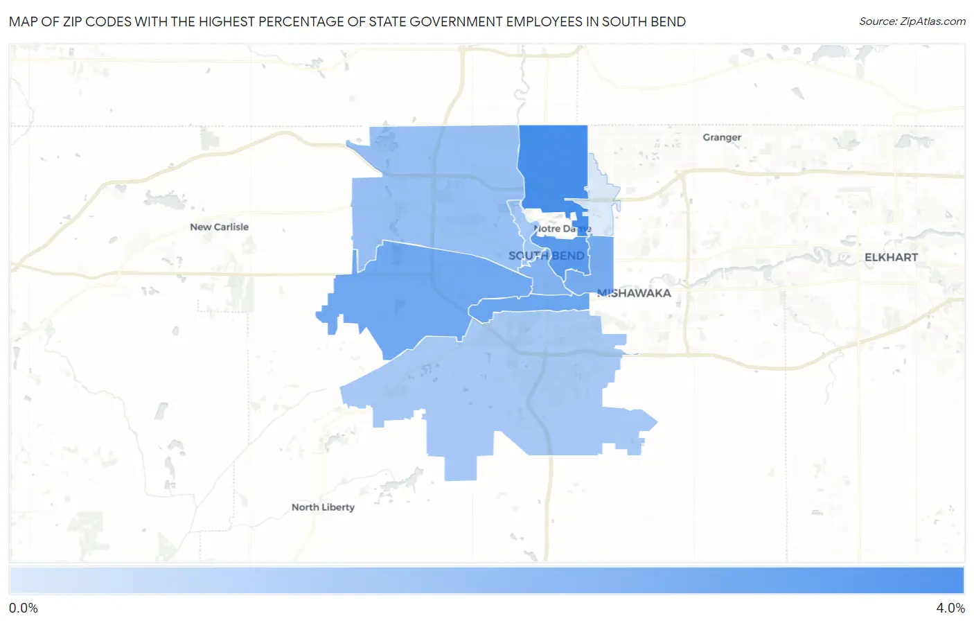 Zip Codes with the Highest Percentage of State Government Employees in South Bend Map