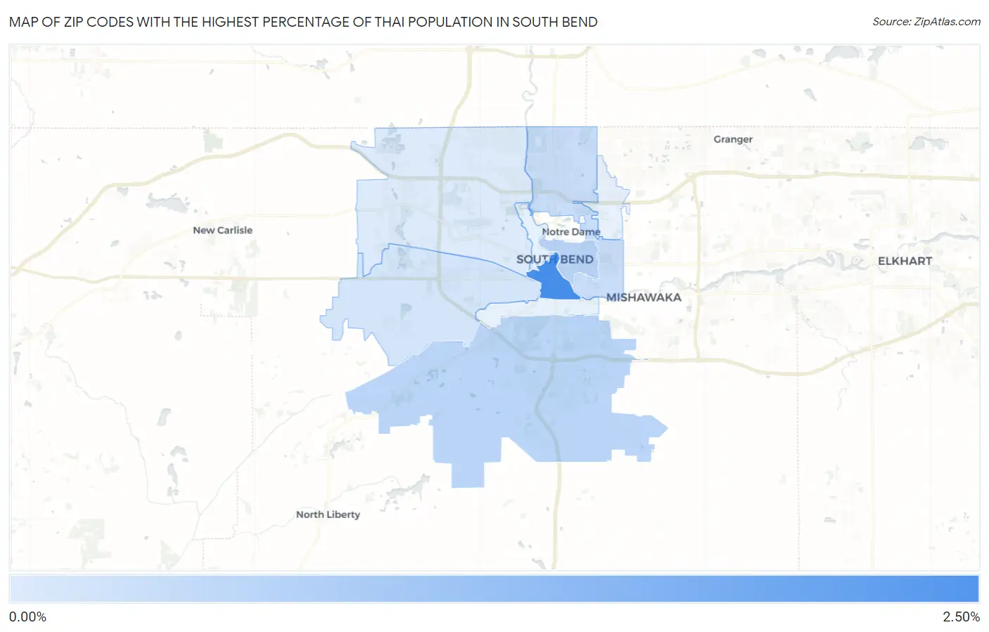 Zip Codes with the Highest Percentage of Thai Population in South Bend Map