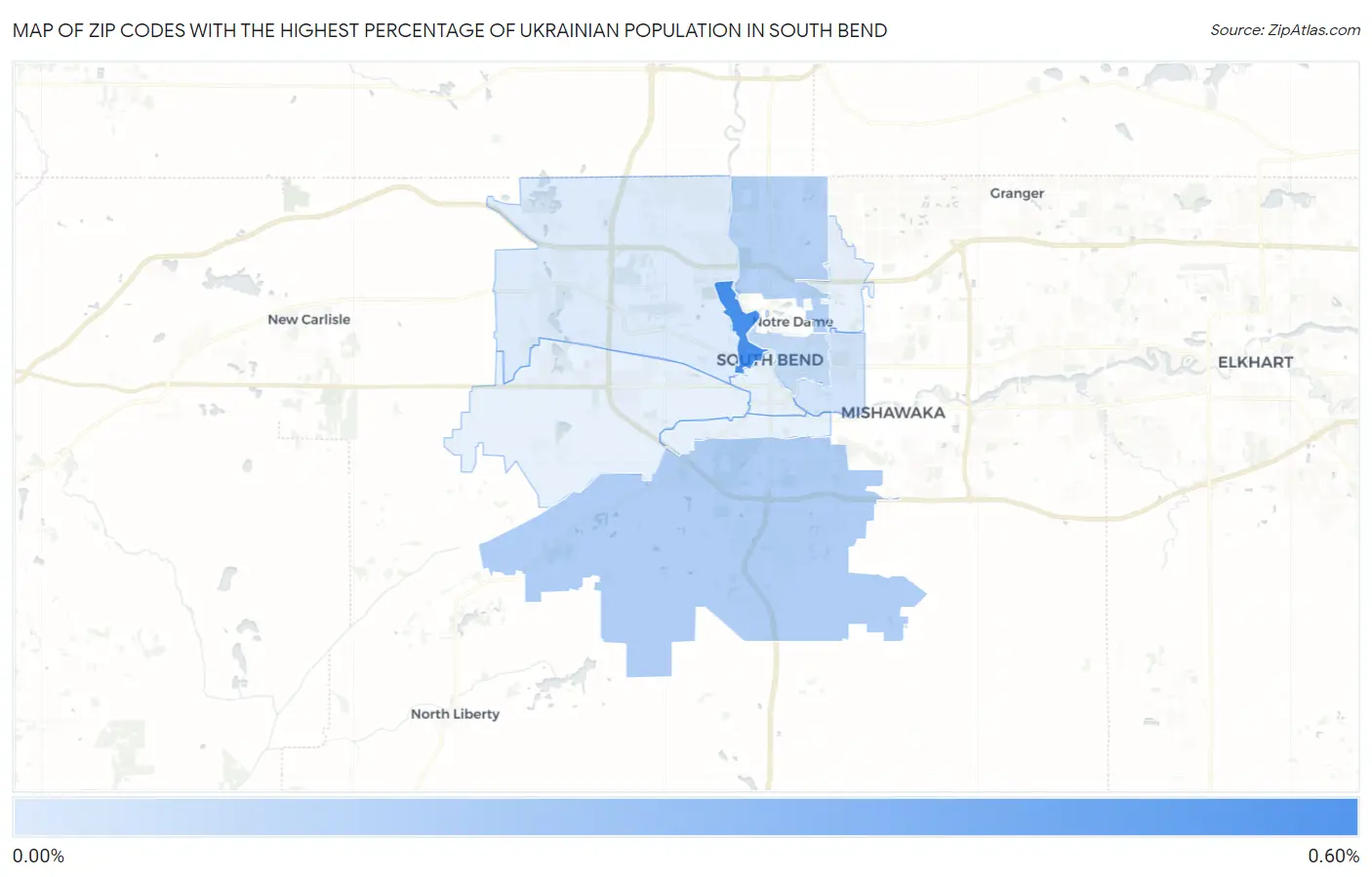 Zip Codes with the Highest Percentage of Ukrainian Population in South Bend Map